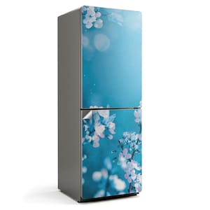 Floral Delicate Composition Refrigerator Decal, Blue Fridge Wrap Sticker, Kitchen Stickers, Dining-Room Decoration