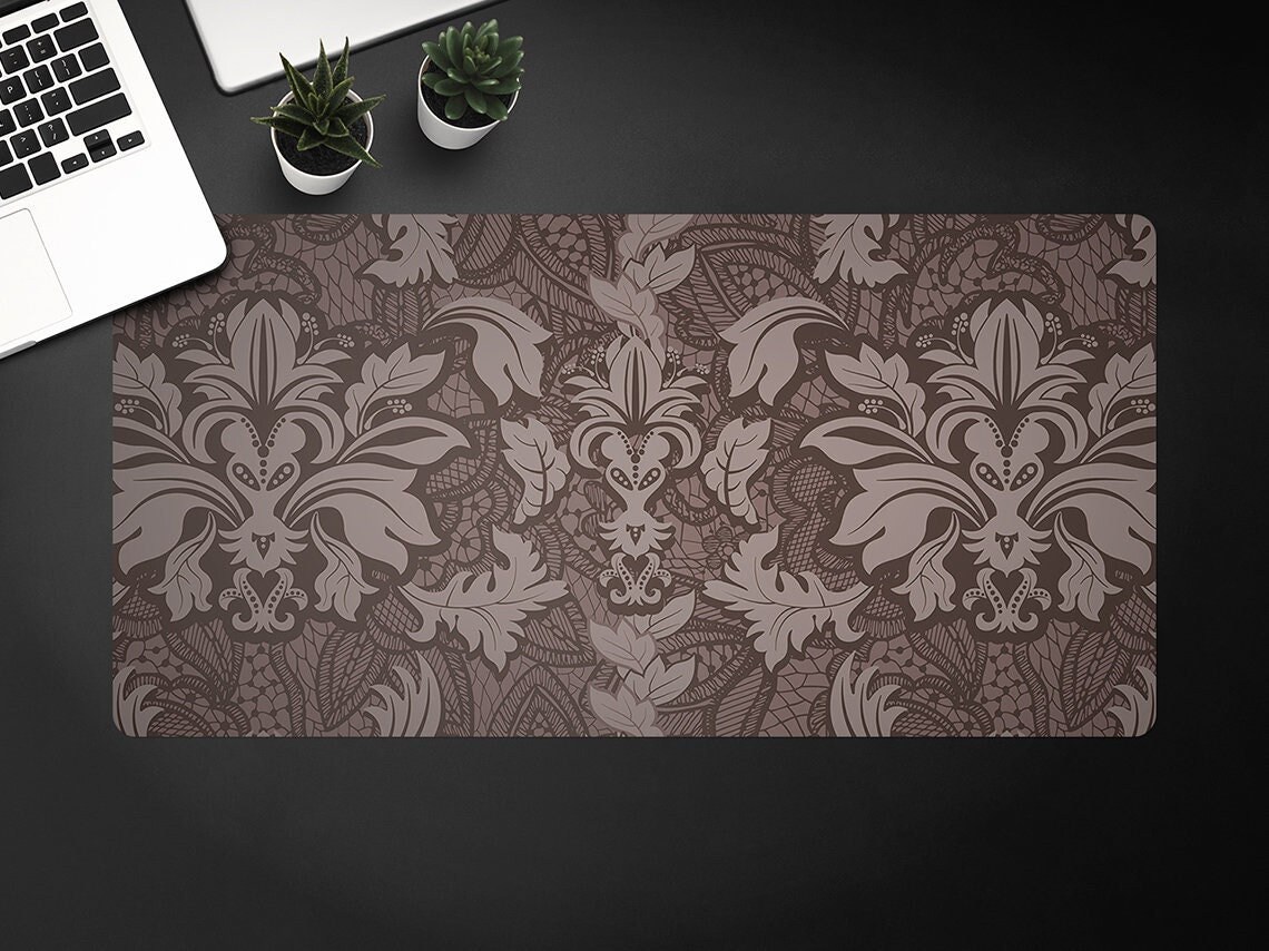 Desk Vinyl Mat Brown Damask Desk Pad Table Protection Etsy