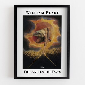 William Blake The Antike of Days gerahmter Druck, Gelbes klassisches Plakat, Rote Wanddekoration, Barockes MDF Plakat, Geburtstagsgeschenk