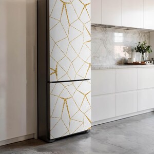 Geometric Line Pattern Fridge Sticker, White Fridge Door Cover, Kitchen Decoration, Patterned Stickers