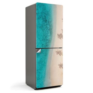 Beach With Shadows Of Palm Trees Refrigerator Decal, Turquoise Fridge Wrap Sticker, Kitchen Decor, Fridge Decor
