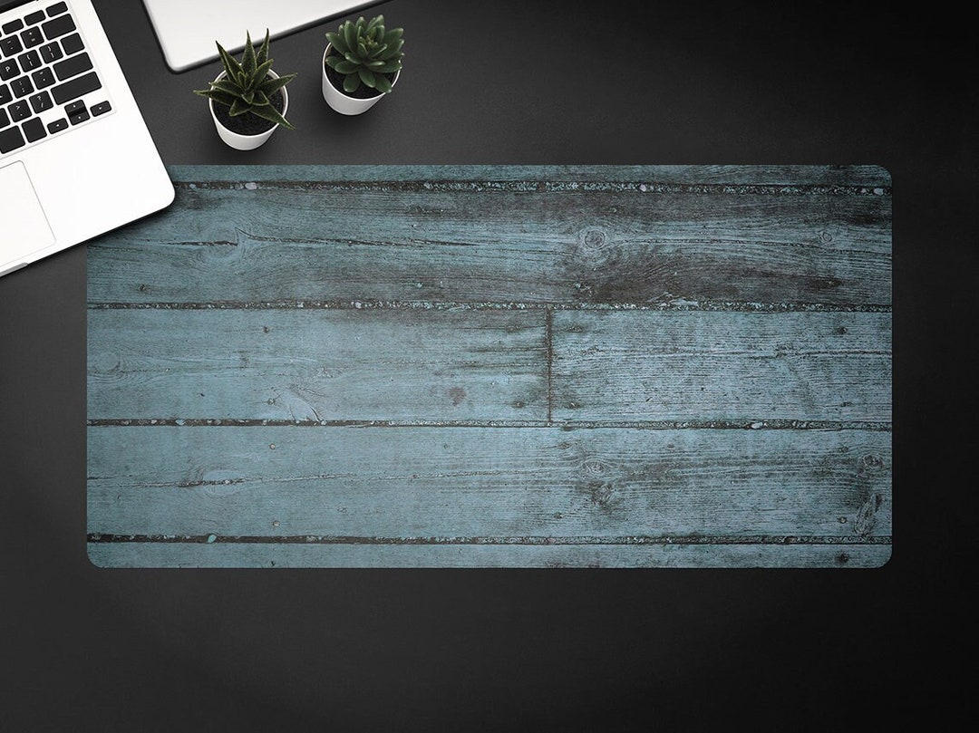 Desk Vinyl Mat Gray Blue Wood Desk Pad Keyboard Pad Desktop Etsy