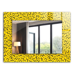 Yellow Abstract Pattern, Mirror with Yellow Tempered Glass Framing, Rectangular Wall Mirror, Small Mirror for Bathroom, Handmade Mirror