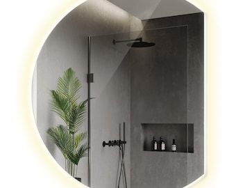 Sleek Frameless LED Mirror, Cut Circle LED Luxury Mirror, Decorative Bathroom LED Mirror, Elegant Mirror, Aesthetic Bedroom Mirror