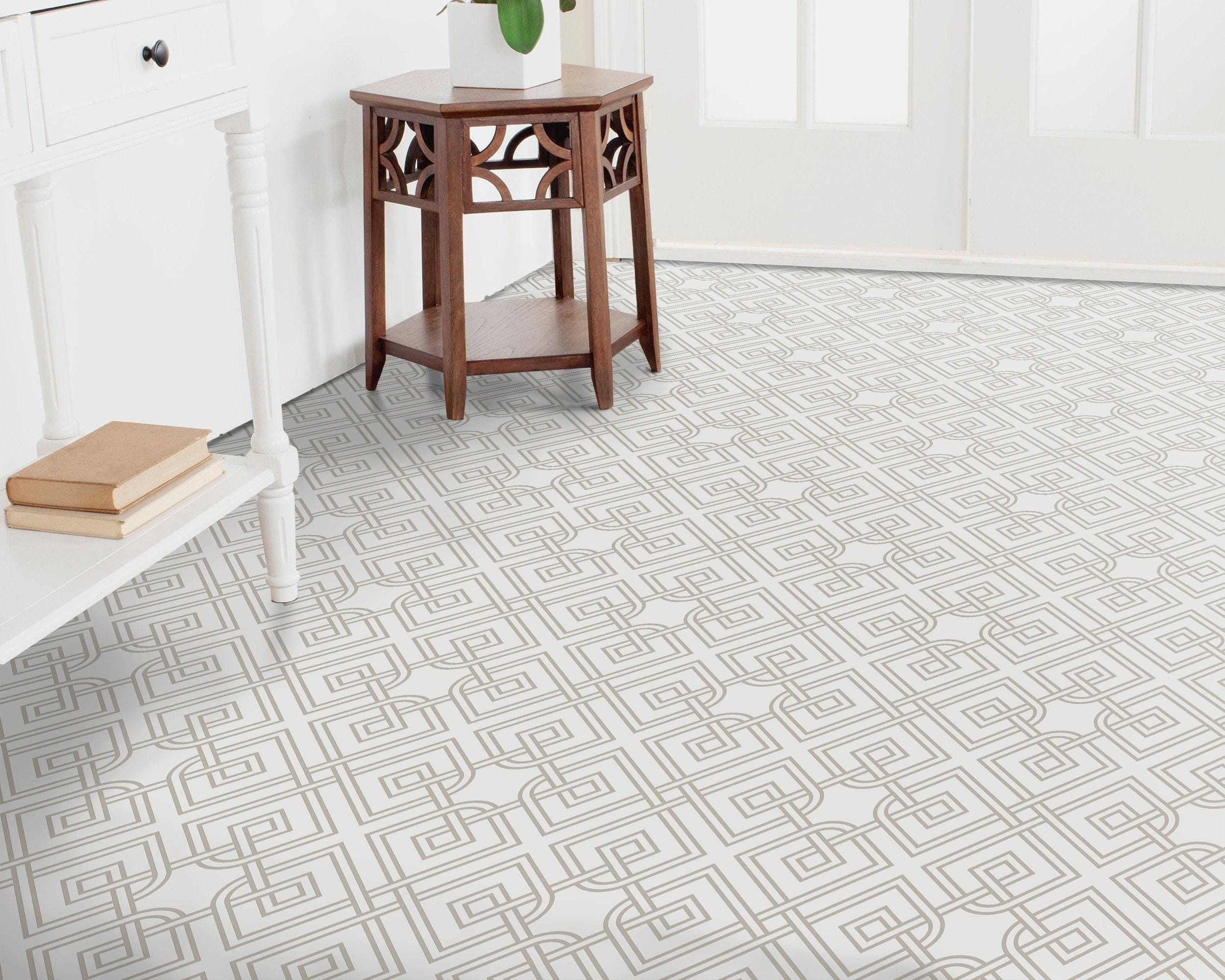 Custom Linoleum Porcelain Artdeco Illustration Floor Protector, Beige Linoleum in Roll ...