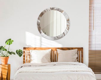 Spiegel mit Rahmen, einzigartige Wanddekoration, heller Marmor, grau, modernes Design, Badezimmerspiegel, großer runder Spiegel, gehärtetes Glas