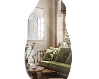 Wavy Frameless Mirror, Unique Shape Large Mirror, Aesthetic Bedroom Mirror, Tall Mirror, Luxury Decorative Mirror