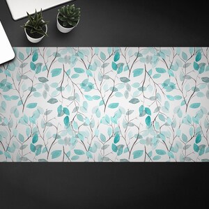 Desk Vinyl Mat, Mint Branches Desk Pad, Desk Protective Mat, Office Ornament, Mat For Laptop, Custom Print, Desk Protector, Vivid Colors
