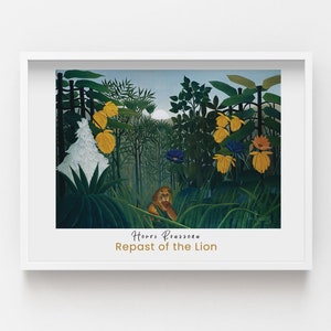 Henri Rousseau repast of the lion 1054551 Poster, Green MDF Print, Yellow Framed Print, Jungle Home Decoration, Housewarming Gift