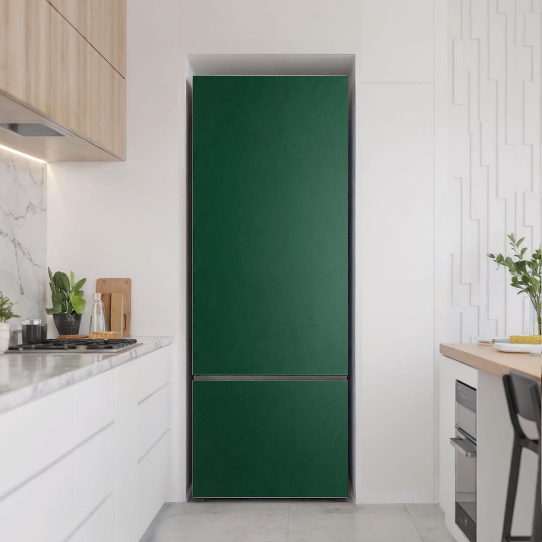 Sticker Réfrigérateur Bambou Vert Eau Qui Coule - Autocollant Complet Porte Frigo Décoration Cuisine