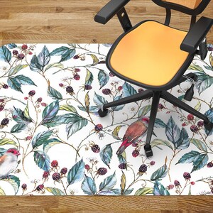 Chair Vinyl Mat, Sparrows And Black Berries Chair Pad, Chair Mat, Office Vinyl Floor Mat, Modern Decoration, Printed Floor Protector