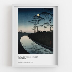 Koho Shoda  Canal by the Moonlight Framed Print, Blue Classic Poster, Black Wall Decoration, Nature MDF Poster, Housewarming Gift