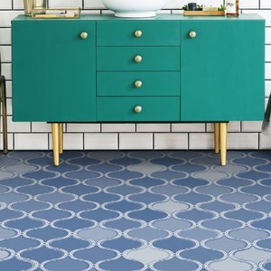 Thick Vinyl Rug, Tiles Porcelain Style Floor Protector, Blue Retro Floor Art, White Custom Flooring, Morrocan , Ideas For Work, Vinyl Carpet