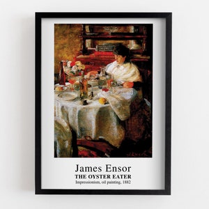 James Ensor  The Oyster Eater Framed Print, Red Classic Poster, White Wall Decoration, Man MDF Poster, Housewarming Gift