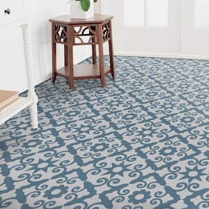 Simple Arabic Ornamental Floor Protector, Blue Flooring Linoleum, Beige Waterproof Material, Tiles Living Room Decoration, Art Floor