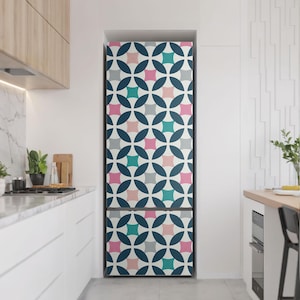 Geometric Pattern With Circles Refrigerator Sticker, Turquoise Refrigerator Decal, Removable Sticker, Housewarming Gift