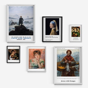Beautiful Painterly Portraits Human Poster, Set of 6 Blue Home Decoration, Red MDF Print, People Framed Print, Housewarming Gift