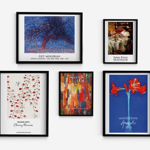 Collection Of Red Color Accents Framed Print, Set of 5 Blue Wall Decoration, Red MDF Poster, Esthetic Classic Poster, Birthday Gift