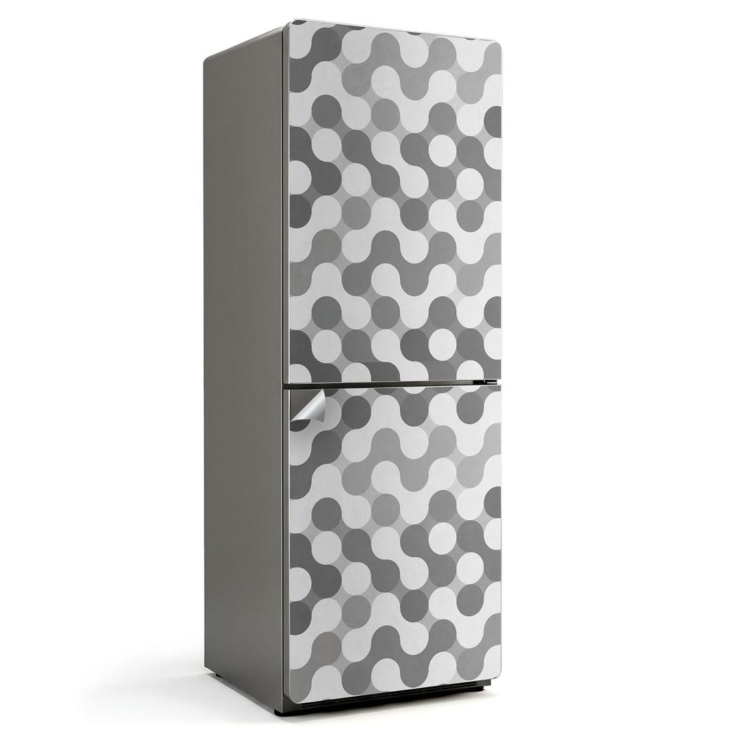Patterned Refrigerator Geometric Wavy Circles Fridge Wrap Sticker, Gray Refrigerator Wrap ...