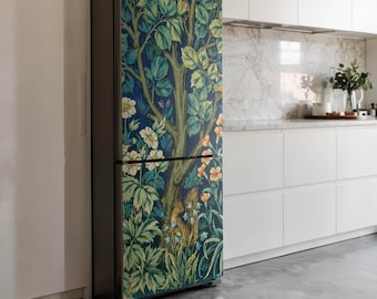 Pegatina para refrigerador con paisaje forestal y fauna, verde, extraíble, regalo de inauguración