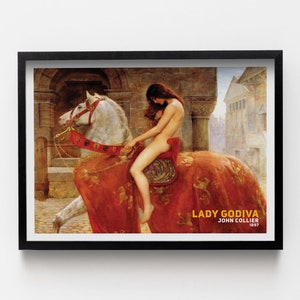 John Collier  Lady Godiva Framed Print, Red MDF Poster, Beige Classic Poster, Woman Wall Decoration, Housewarming Gift, Home Decor