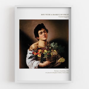 Caravaggio  Boy with a Basket of Fruit Framed Print, Beige Wall Decoration, Brown MDF Poster, Man Classic Poster, Birthday Gift