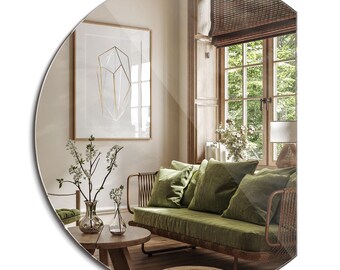 Sleek Frameless Mirror, Cut Circle Luxury Mirror, Decorative Bathroom Mirror, Elegant Mirror, Aesthetic Bedroom Mirror