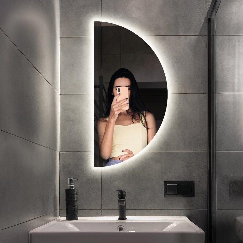 Large Half Circle Mirror LED, Handmade Mirror With LED Lights, Half