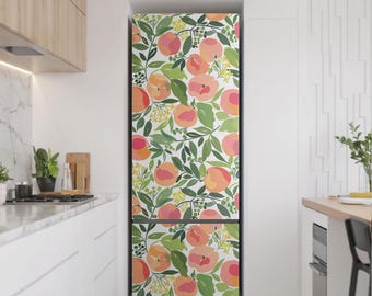Housse de porte de réfrigérateur, Motif fruité avec feuilles, Sticker orange pour réfrigérateur, Stickers cuisine, Décoration de salle à manger