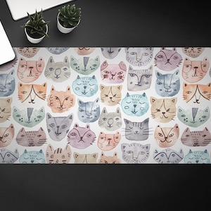 Desk Vinyl Mat, Cute Cats Desk Mat, Keyboard Pad, Desktop Blotter, Furniture Protection, Mat For Laptop, Custom Print, Desk Protector