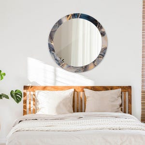 Mirror With Frame,  Unique Wall Decoration, Abstract Fluid, Gray,  Framed Wall Art, Mirror Wall Decor, High Quality Print, Tempered Glass