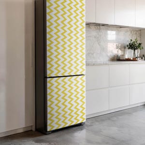 Delicate Zigzag Pattern Refrigerator Wrap, Yellow Fridge Sticker, Housewarming Gift, Kitchen Stickers