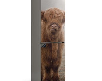 Young Cattle In The Mystical Fog Fridge Magnetic Decal, Brown Fun Fridge Magnet, Kitchen Makeover, Refrigerator Decor