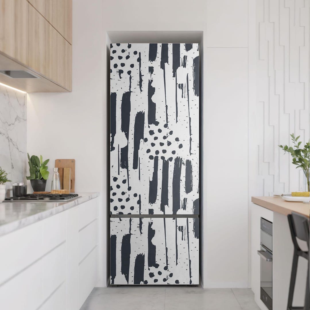 Abstract Linear Pattern Refrigerator Decal, Black Fridge Wrap Sticker ...