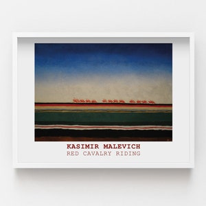 Kasimir Malevich rote Kavallerie reitender gerahmter Druck, blaues MDF Poster, rotes Classic Poster, abstrakte Wanddekoration, Geburtstagsgeschenk