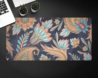 Schreibtisch-Vinylunterlage, orange-marineblaue Paisley-Schreibtischunterlage, Tischschutz, Arbeitsbequemlichkeit, Tastaturunterlage, Laptopmatte, benutzerdefinierter Druck