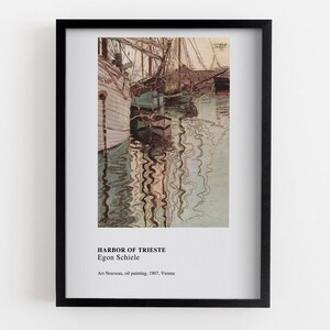Egon Schiele  Harbor of Trieste Framed Print, Pink Wall Decoration, Blue MDF Poster, Nature Classic Poster, Housewarming Gift