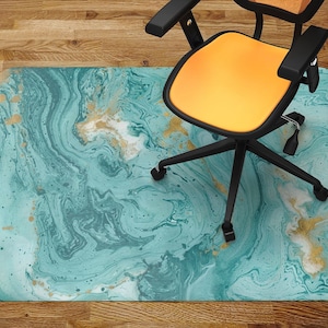 Chair Vinyl Mat, Turquoise Marble Chair Pad, Chair Mat, Office Vinyl Floor Mat, Floor Protector Mat, Printed Floor Protector