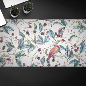Desk Vinyl Mat, Sparrows And Black Berries Desk Mat, Keyboard Pad, Desktop Blotter, Furniture Protection, Mat For Laptop, Custom Print