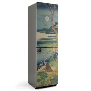 Japanese Woodcut Fridge Magnetic Decal, Blue Modern Fridge Magnet, Kitchen Makeover, Fridge Mat