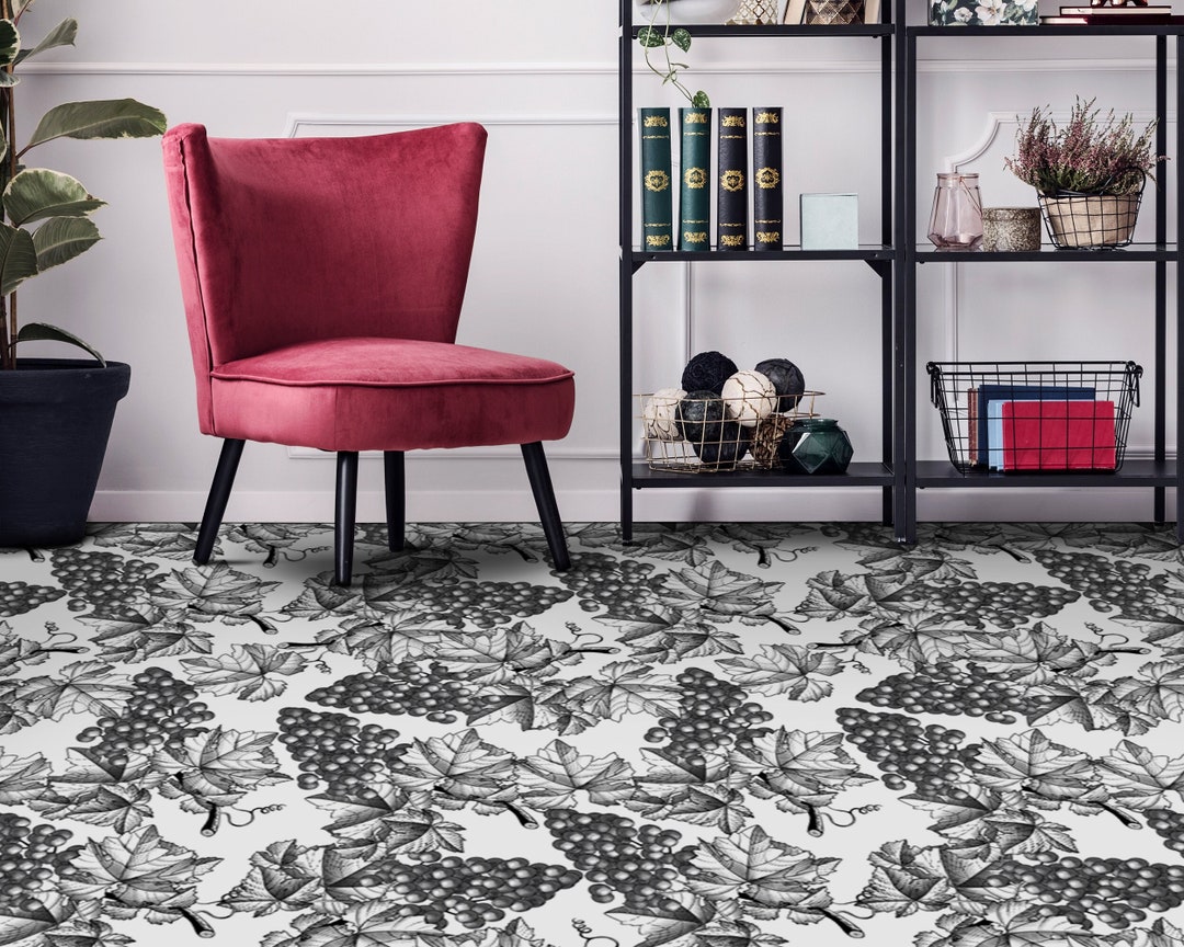 Thick Vinyl Rug, Grapevine Illustration Pencil Floor Protector, Gray ...