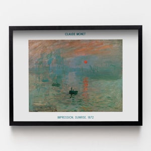 Claude Monet  Impression Sunrise Framed Print, Blue MDF Poster, Red Classic Poster, Nature Wall Decoration, Housewarming Gift