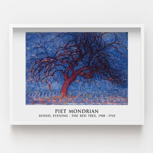 Piet Mondrian  Avond Evening The Red Tree Poster, Blue MDF Print, Red Framed Print, Nature Home Decoration, Birthday Gift