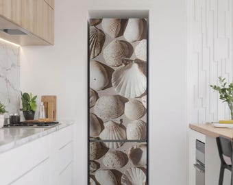 Composition Made Of Shells Fridge Magnetic Decal, Gray Fun Fridge Magnet, Easy To Install Decor, Refrigerator Skin