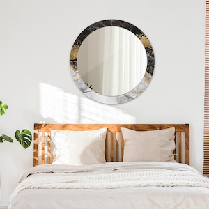 Mirror With Frame,  Unique Wall Decoration, Marble And Gold, Gold,  Framed Wall Art, Mirror Wall Decor, High Quality Print, Tempered Glass
