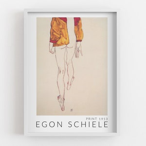 Egon Schiele Print 1913 Framed Print, Beige Classic Poster, Orange Wall Decoration, Naked MDF Poster, Housewarming Gift,Home Art