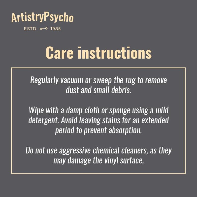 a black and white poster with a description of care instructions
