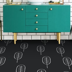 White Marker Pen Drawing Trees Floor Protector, Black Luxury Flooring, White Kitchen Makeover, Minimalist Art Floor, Flooring Decor