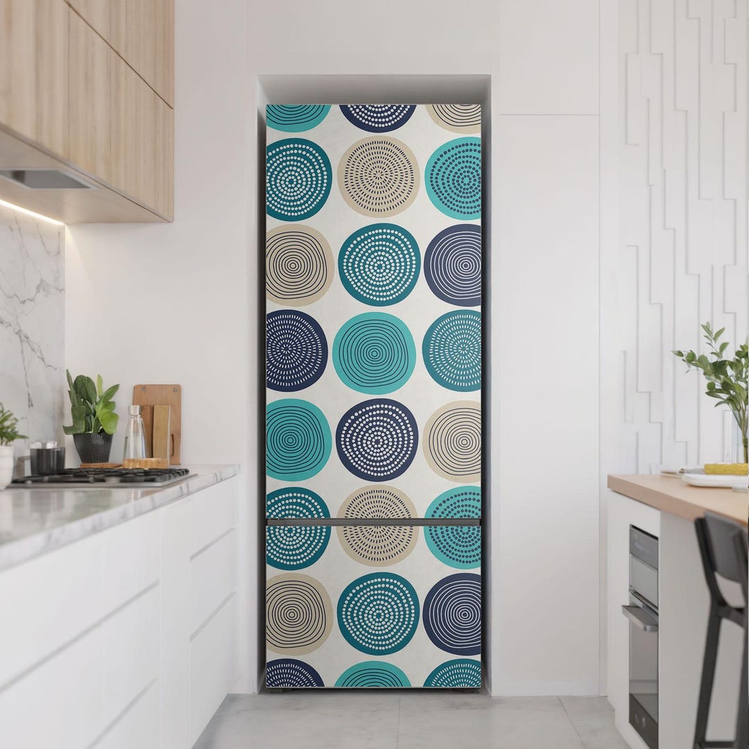 Circle and Spiral Patterns Refrigerator Sticker, Turquoise Refrigerator ...