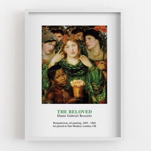 Dante Gabriel Rossetti  The Beloved Poster, Beige Framed Print, Green Home Decoration, Women MDF Print, Housewarming Gift, Wall Hanging